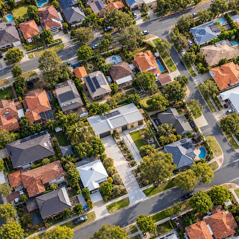 Aerial view of an Australian residential neighbourhood